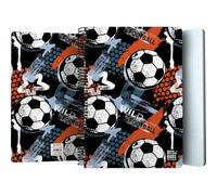 Grafoplas Bits&Bobs Wild Football Cahier scolaire format folio, feuilles 4 x 4 90 g, spirale Coil-Lock, FSC
