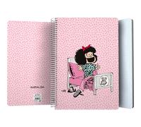Grafoplás - Cahier à couverture plastique, 80 feuilles quadrillées 4 x 4 90 g, format folio, spirale, collection design Mafalda Morning, certifié FSC, idéal comme matériel scolaire