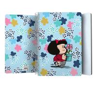 Grafoplás - Cahier à couverture plastique, 80 feuilles quadrillées 4 x 4 90 g, format folio, spirale, collection Design Mafalda Lively, certifié FSC, idéal comme matériel scolaire