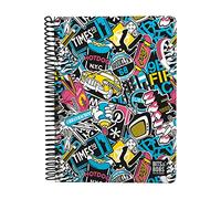 Grafoplás | Cahier Quatrième | 80 feuilles quadrillées 4x4 90g | Couvercle en plastique | Spirale | Collection Design Bits&Bobs Pop Up Design New York | Certifié FSC