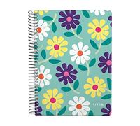 Grafoplás | Cahier Quatrième | 80 feuilles quadrillées 4x4 90g | Couvercle en plastique | Spirale | Design Elena Corredoira | Collection Flowers | Certifié FSC