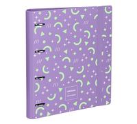 Grafoplas - Classeur 4 anneaux A4 avec recharge, séparateurs, planner, autocollants et enveloppe transparente, lavande, Carpebook Polyfoam Unequal Pop Up Design, résistant et ultra léger, ouverture