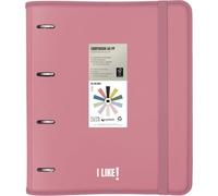 Grafoplas Classeur 4 anneaux en plastique A4 avec recharge, Carpebook Like rose, comprend feuilles quadrillées 90 g 5 x 5 bords couleur, séparateurs, enveloppe avec fermeture, autocollants et feuilles