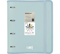 Grafoplas Classeur à 4 anneaux en plastique A4 avec recharge, carpebook like bleu clair, comprend feuilles à carreaux 90 g 5 x 5 bords couleur, séparateurs, enveloppe avec fermeture, autocollants et