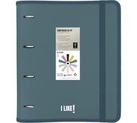 Grafoplas Classeur à 4 anneaux en plastique A4 avec recharge, carpebook like bleu foncé, avec feuilles quadrillées 90 g 5 x 5 bords couleur, séparateurs, enveloppe avec fermeture, autocollants et