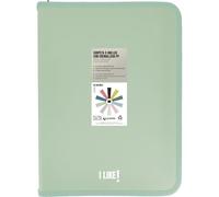 Grafoplas Classeur à anneaux A4 avec fermetures éclair A4+, vert clair, 4 anneaux de 25 mm, avec compresseur en plastique, collection Papeterie Like, matériau polypropylène, parfait matériel scolaire