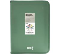 Grafoplas Classeur à anneaux A4 avec fermetures éclair A4+, vert foncé, 4 anneaux de 25 mm, avec compresseur en plastique, collection Papeterie Like, matériau polypropylène, parfait matériel scolaire