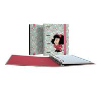 Grafoplas Classeur à anneaux A5, Carpebook Mafalda Pyjama, avec recharge quadrillée 5 x 5 bord couleur, tranche incurvée ergonomique, 4 anneaux ronds 25 mm, certifié FSC, papeterie scolaire
