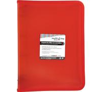 Grafoplás Classeur à anneaux avec fermeture éclair A4+, rouge, multiline, 4 anneaux mixtes 25 mm, couverture en polypropylène rayé verticale, capacité supplémentaire pour feuilles de papier format