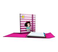 Grafoplás Classeur à anneaux avec recharge et rabat | Carpeplus Mafalda Birdie | Comprend séparateurs | élastique fermeture | Dos incurvé ergonomique | Papier cudricule 5 x 5 90 g A4 | Certifié FSC