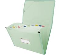 Grafoplas - Classeur accordéon à soufflet, format folio, couleur vert clair, 13 positions, poly semi-rigide opaque, avec étiquette pour visières, parfait trieur, documents scolaires et bureau