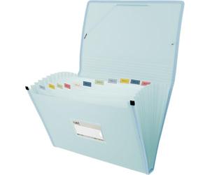 Grafoplas - Classeur accordéon à soufflet, taille folio, couleur bleu clair, 13 positions, poly semi-rigide opaque, avec étiquette pour visières, parfait trieur, documents scolaires et bureau