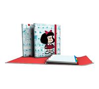 Grafoplás | Classeur anneaux de rechange et rabat | Comprend des entretoises | 4 anneaux D 25 mm | Carpeplús | Design Mafalda puces | Certifié FSC