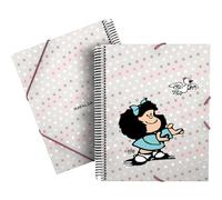 Grafoplas - Classeur de 30 pochettes transparentes A4, couverture souple, spirale PVC, Mafalda Bird, Maxiplás, polypropylène, parfait pour organiser vos fournitures scolaires et classer vos documents
