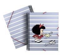 Grafoplas - Classeur pochettes en plastique A4, couverture souple, spirale PVC, 30 doublures en polypropylène, Mafalda Boat, maxiplas, parfait matériel scolaire pour classer des documents