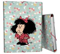Grafoplas - Classeur scolaire Mafalda Pyjama, 3 rabats, carton doublé, couverture rigide, plastifié doux, doux au toucher, certifié FSC, parfait matériel scolaire