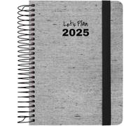 Grafoplas Ecojeans Agenda annuel 2025 avec couverture rigide doublée en tissu denim, fils recyclés, fermeture élastique, avec autocollants, de janvier à décembre FSC