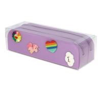 Grafoplás Étui en silicone Pins bits&Bobs | 2 compartiments | 20 x 5,5 x 6,5 cm | Couleur lavande pastel | Comprend 8 broches interchangeables | Ornements des deux côtés Matériel scolaire, Lavande,