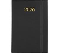 Grafoplas Florencia Agenda annuel 2026 1 jour par page Noir 14,5 x 21 cm Couverture rembourrée Vinyle Fermeture verticale Point de lecture Annuel Parfait pour organisation au bureau