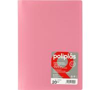 Grafoplas I Classeur avec pochettes en plastique I 20 pochettes transparentes I Taille Folio rose I Série Polyplas Opaque I Fabriquées en Espagne I Couvercles flexibles Grande capacité de rangement