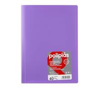 Grafoplas I Classeur avec pochettes en plastique I 40 pochettes transparentes I Taille Folio Lavande I Série Polyplas Opaque I Fabriquées en Espagne I Couvercles flexibles I Grande capacité de