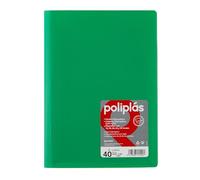 Grafoplas I Classeur avec pochettes en plastique I 40 pochettes transparentes I Taille Folio vert I Série Polyplas Opaque I Fabriquées en Espagne I Couvercles flexibles I Grande capacité de rangement