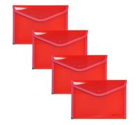 Grafoplas - Lot de 4 pochettes porte-documents en plastique avec fermeture bouton, passepoil tissu, 24,5 x 17,5 cm, couleur rouge translucide, pour petits documents A5 ou moins, parfait comme