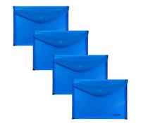 Grafoplas - Lot de 4 pochettes porte-documents en plastique avec fermeture bouton, passepoil tissu, 24,5 x 17,5 cm, couleur bleu translucide, pour petits documents A5 ou moins, parfait comme
