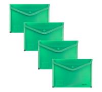 Grafoplas - Lot de 4 pochettes porte-documents en plastique avec fermeture bouton, passepoil tissu, 24,5 x 17,5 cm, couleur vert translucide, pour petits documents A5 ou moins, parfait comme