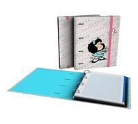 Grafoplas Mafalda Bird Classeur A4 à anneaux découpés avec recharge et intercalaires, feuilles 90 g quadrillées 5 x 5 bord couleur, enveloppe transparente, parfait matériel scolaire