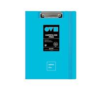 Grafoplas Porte-bloc avec pince A4 + Couvercle et fermeture en caoutchouc Bleu pastel