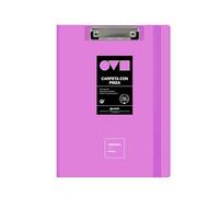 Grafoplas Porte-bloc avec pince A4 + Couvercle et fermeture en caoutchouc Lavande Minimal Dos courbé Ouverture 360° Résistant et ultra léger Clip métallique Polyfoam Recyclable Idéal pour les bureaux