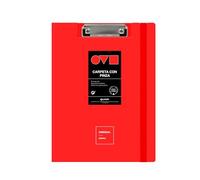 Grafoplas Porte-bloc avec pince A4 + Couvercle et fermeture en caoutchouc Rouge