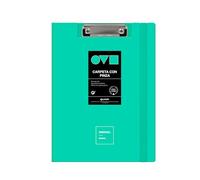 Grafoplas Presse-papiers avec pince A4 + Couvercle et fermeture en caoutchouc Pastel Vert menthe Minimal Dos courbé Ouverture 360° Résistant et ultra léger Clip métallique Polyfoam Recyclable pour