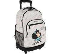Grafoplás - Sac à dos avec chariot intégré, Mafalda Bird, double roulettes, 29 litres, 52 x 37 x 25 cm, modèle rouleau, fournitures scolaires parfaites pour les enfants et l'école primaire, gris, 52 x