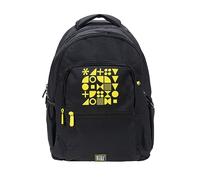 Grafoplás | Sac à dos scolaire | Bits&Bobs Pop Up Design Jaune fluo | Trois compartiments | Poche frontale | Compartiment rembourré pour ordinateur portable | Base renforcée | 33 x 46 x 22,5 cm, Noir