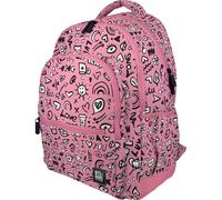 Grafoplás - Sac à dos scolaire ergonomique, 33 x 46 x 22,5 cm, dos et poignées rembourrés, 3 compartiments, zone spéciale portable, adaptable au chariot, modèle Rubber, design I Love You, collection