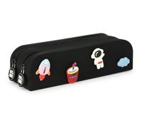 Grafoplás Trousse en Silicone Pins Bits&Bobs | 2 Compartiments | 20 x 5,5 x 6,5 cm | Couleur Noire | Comprend 8 Broches interchangeables | Ornements des Deux côtés Matériel Scolaire, Noir,