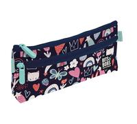Grafoplás - Trousse Scolaire Plate, 2 Poches, 23 x 10 cm, Compartiments avec Fermeture éclair, poignées Ouverture Facile, Bits & Bobs Pop Up Design, Bleu, 23x10x4cm, Princess