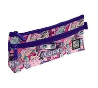 Grafoplás - Trousse Scolaire Plate, 2 Poches, 23 x 10 cm, Compartiments avec Fermeture éclair, poignées Ouverture Facile, Bits & Bobs Pop Up Design, Violet, 23x10x4cm, Manches :