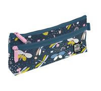 Grafoplás - Trousse Scolaire Plate, Collection Dragon Fly, Bits & Bobs Pop Up Design, 2 Poches, 23 x 10 cm, Compartiments avec Fermeture éclair, poignées Ouverture Facile, matériel Scolaire, Bleu