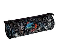 Grafoplás | Trousse Scolaire Ronde | Grande | 22 x 8 cm | Fermeture éclair avec poignées | Polyester | Cross | Bits & Bobs Pop Up Design Matériel Scolaire, Noir, 22x8cm, Trousse Scolaire Ronde