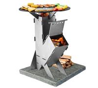 GRAFT Réchaud avec plaque de cuisson Rocket Stove, enfichable en acier 3 mm d’épaisseur | Brasero | Poêle à pellets, bois | Réchaud, barbecue de camping | Réchaud à bois