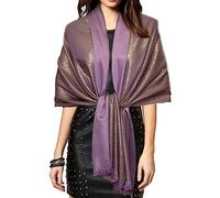 Gragengs Châles et écharpes pashmina métalliques scintillantes pour femme - Longue écharpe de fête - Couleur unie - Deux tons, Violet clair/doré, taille unique