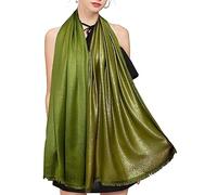 Gragengs Châles et écharpes pashmina métalliques scintillantes pour femme - Longue écharpe de fête - Couleur unie - Deux tons, Vert kaki/doré, taille unique