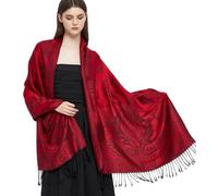 Gragengs Pashmina Écharpe enveloppante avec cachemire ethnique deux tons Jacquard pour femme, Paisley-noir/rouge, taille unique