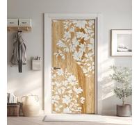 Grain de Bois Effet 3D Sticker Porte, Feuille D'érable Blanc Papier Autocollant Porte Mural Décoration, Planche de Bois Moderne Stickers Muraux Amovible PVC 95x215 cm