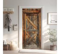 Grain de Bois Vieilli Effet 3D Sticker Porte, Ferme Rustique Papier Autocollant Porte Mural Décoration, Nostalgie Stickers Muraux Amovible PVC 95x215 cm 5Yl67