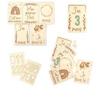GRAINE CREATIVE Cartes Étapes Grossesse et Bébé en Bois, 10 x 15 cm, Set de Cartes Souvenirs avec Chiffres