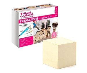 GRAINE CREATIVE Coffret pyrogravure + Cube Bois à décorer 5 cm